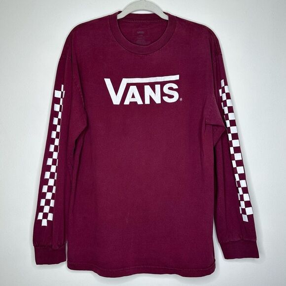 Vans Other - Vans Maroon Long Sleeve Checkered Skate Shirt Classic Fit Large